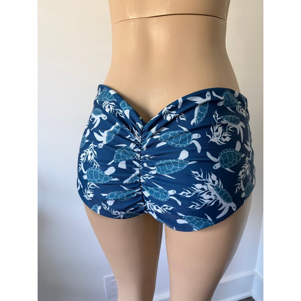 Fused Hawaii Turtle Print Blue Honu World Reversible Kona Bikini Bottom Sz 3X